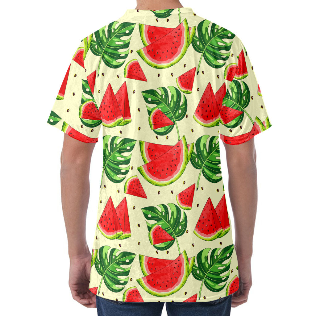 Cute Tropical Watermelon Pattern Print Men's Velvet T-Shirt