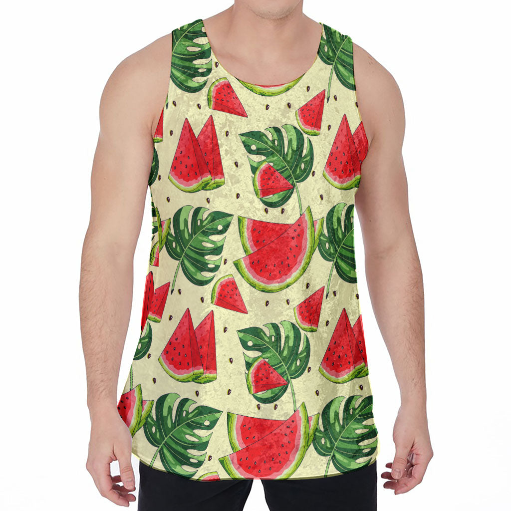 Cute Tropical Watermelon Pattern Print Men's Velvet Tank Top