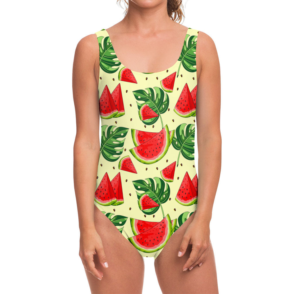 Cute Tropical Watermelon Pattern Print One Piece Swimsuit
