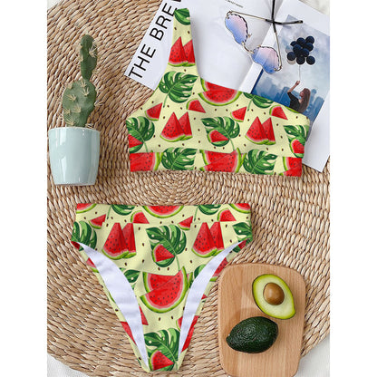 Cute Tropical Watermelon Pattern Print One Shoulder Bikini Top