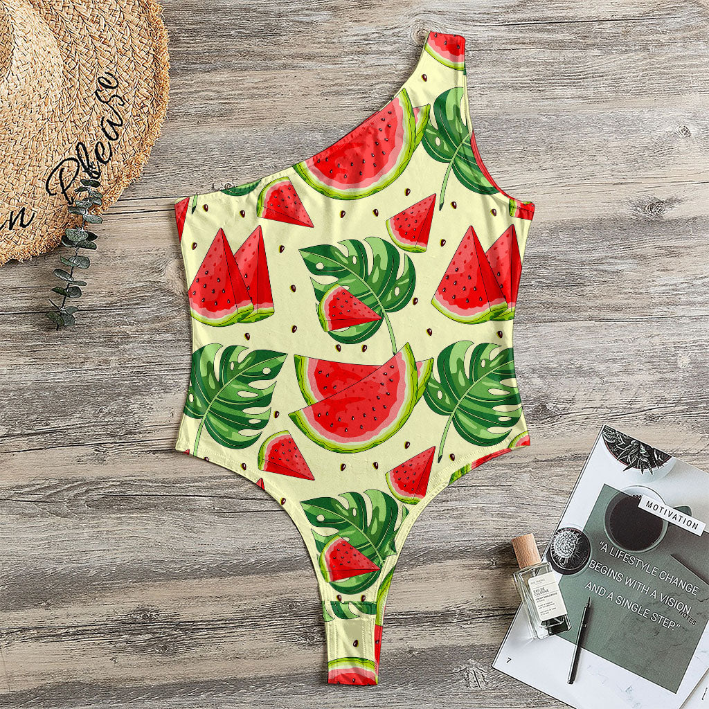 Cute Tropical Watermelon Pattern Print One Shoulder Bodysuit