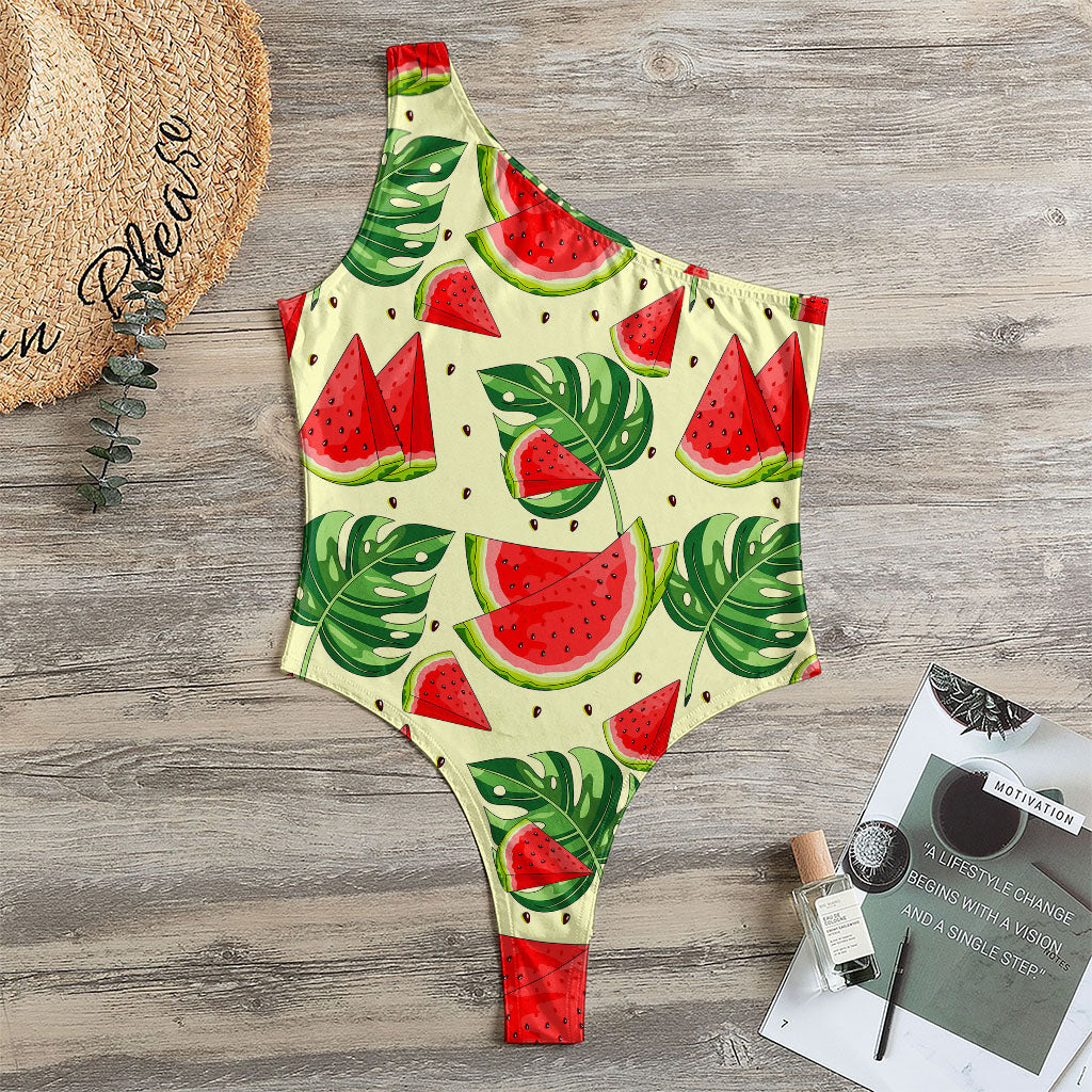 Cute Tropical Watermelon Pattern Print One Shoulder Bodysuit
