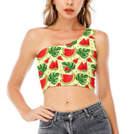 Cute Tropical Watermelon Pattern Print One Shoulder Crop Top