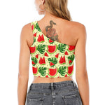 Cute Tropical Watermelon Pattern Print One Shoulder Crop Top