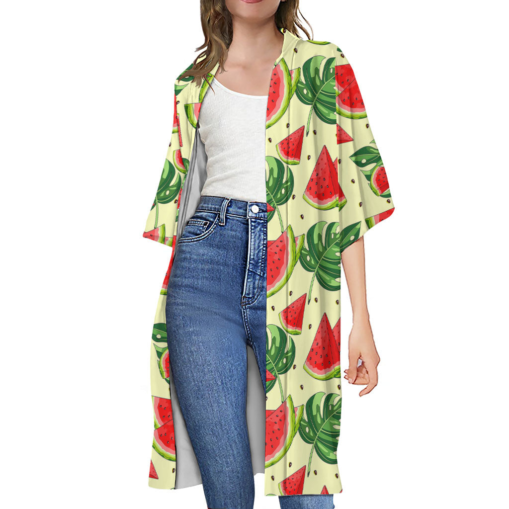 Cute Tropical Watermelon Pattern Print Open Front Beach Cover Up