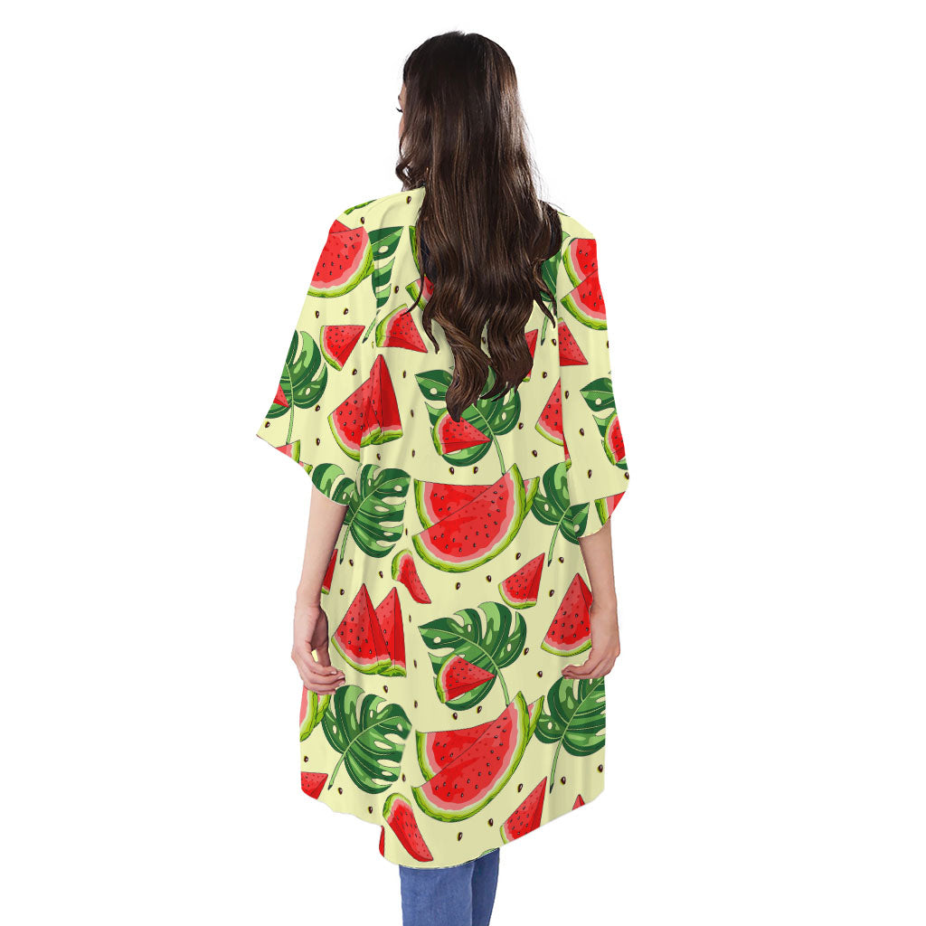 Cute Tropical Watermelon Pattern Print Open Front Beach Cover Up