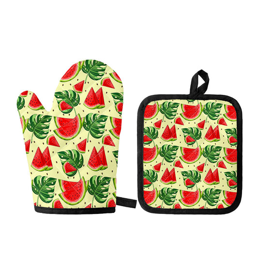 Cute Tropical Watermelon Pattern Print Oven Mitt And Pot Holder Set
