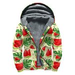 Cute Tropical Watermelon Pattern Print Sherpa Lined Zip Up Hoodie