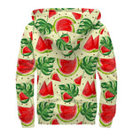Cute Tropical Watermelon Pattern Print Sherpa Lined Zip Up Hoodie