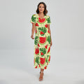 Cute Tropical Watermelon Pattern Print Short Sleeve Maxi Dress