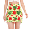 Cute Tropical Watermelon Pattern Print Side Slit Mini Skirt