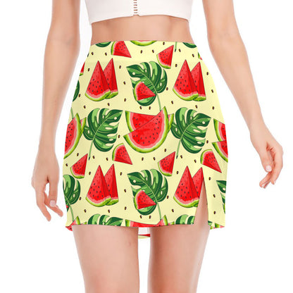 Cute Tropical Watermelon Pattern Print Side Slit Mini Skirt