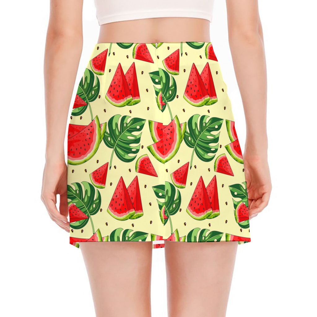 Cute Tropical Watermelon Pattern Print Side Slit Mini Skirt