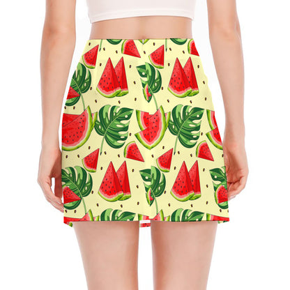 Cute Tropical Watermelon Pattern Print Side Slit Mini Skirt