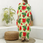 Cute Tropical Watermelon Pattern Print Silk V-Neck Kaftan Dress