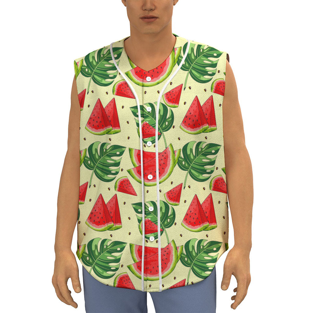 Cute Tropical Watermelon Pattern Print Sleeveless Baseball Jersey
