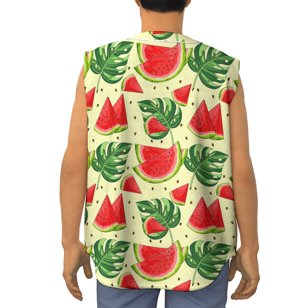 Cute Tropical Watermelon Pattern Print Sleeveless Baseball Jersey