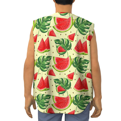 Cute Tropical Watermelon Pattern Print Sleeveless Baseball Jersey