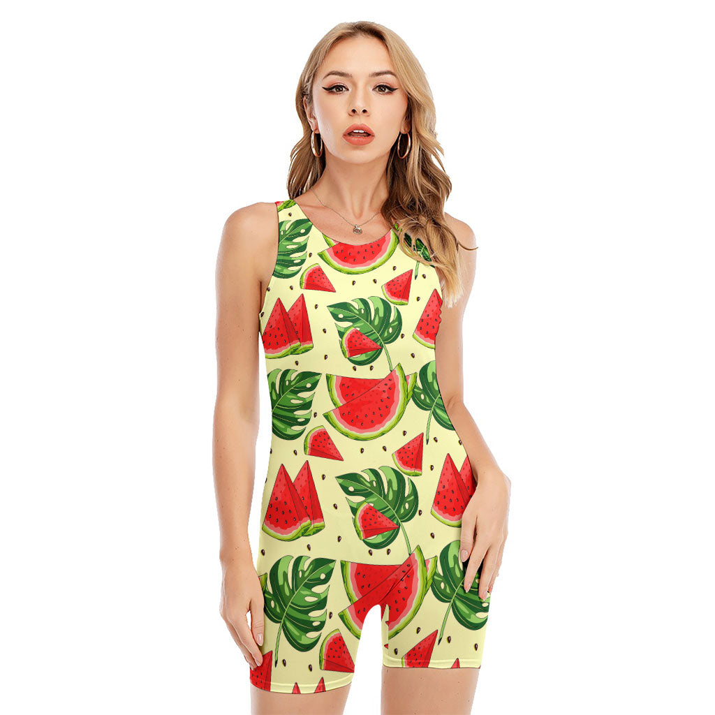 Cute Tropical Watermelon Pattern Print Sleeveless One Piece Swimsuit
