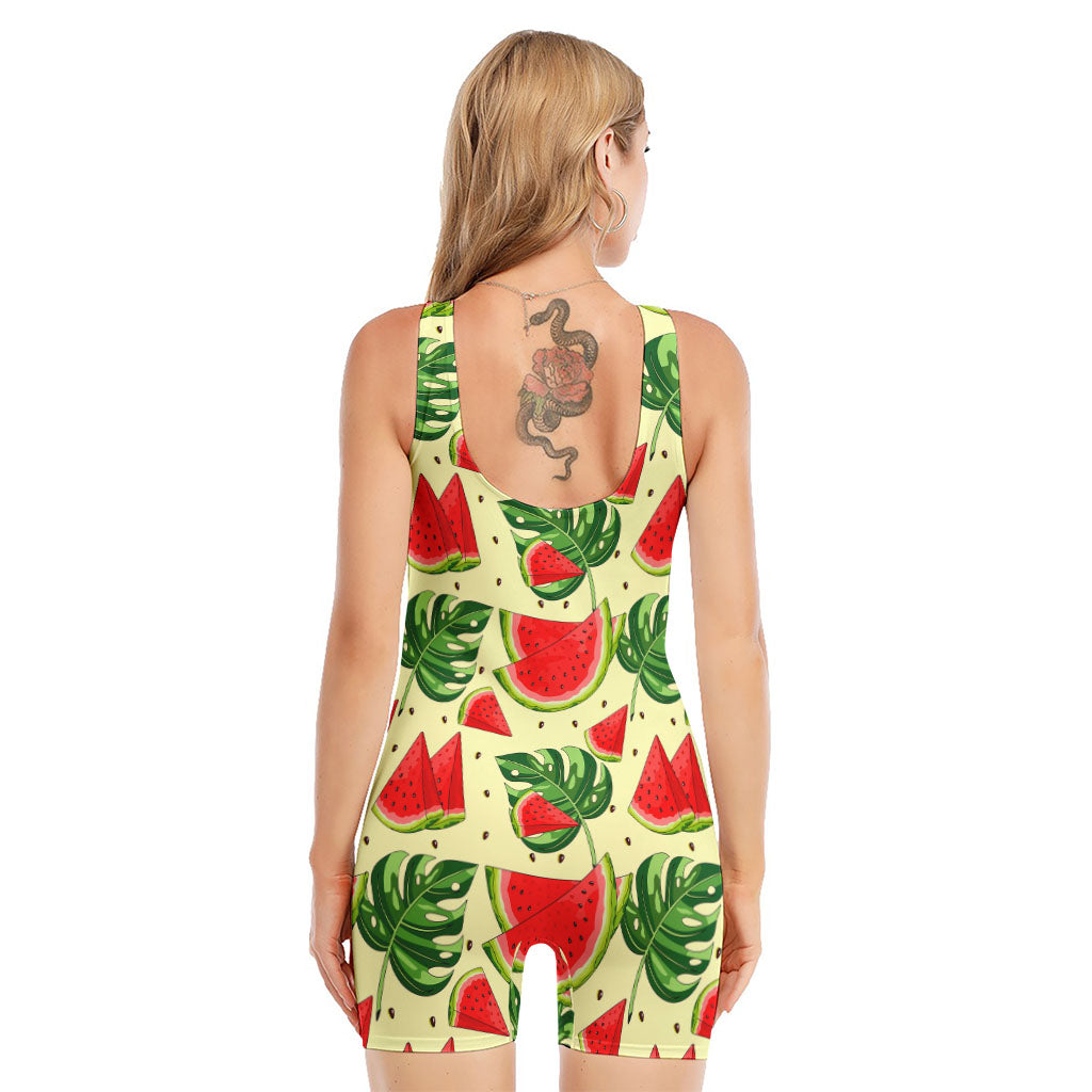 Cute Tropical Watermelon Pattern Print Sleeveless One Piece Swimsuit