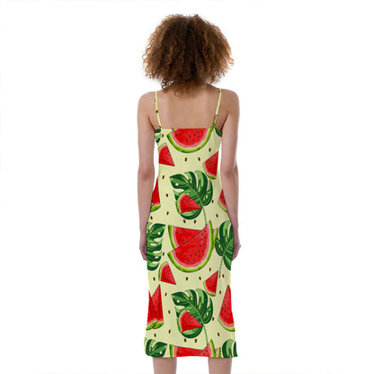 Cute Tropical Watermelon Pattern Print Slim Fit Midi Cami Dress