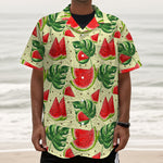 Cute Tropical Watermelon Pattern Print Textured Short Sleeve Shirt