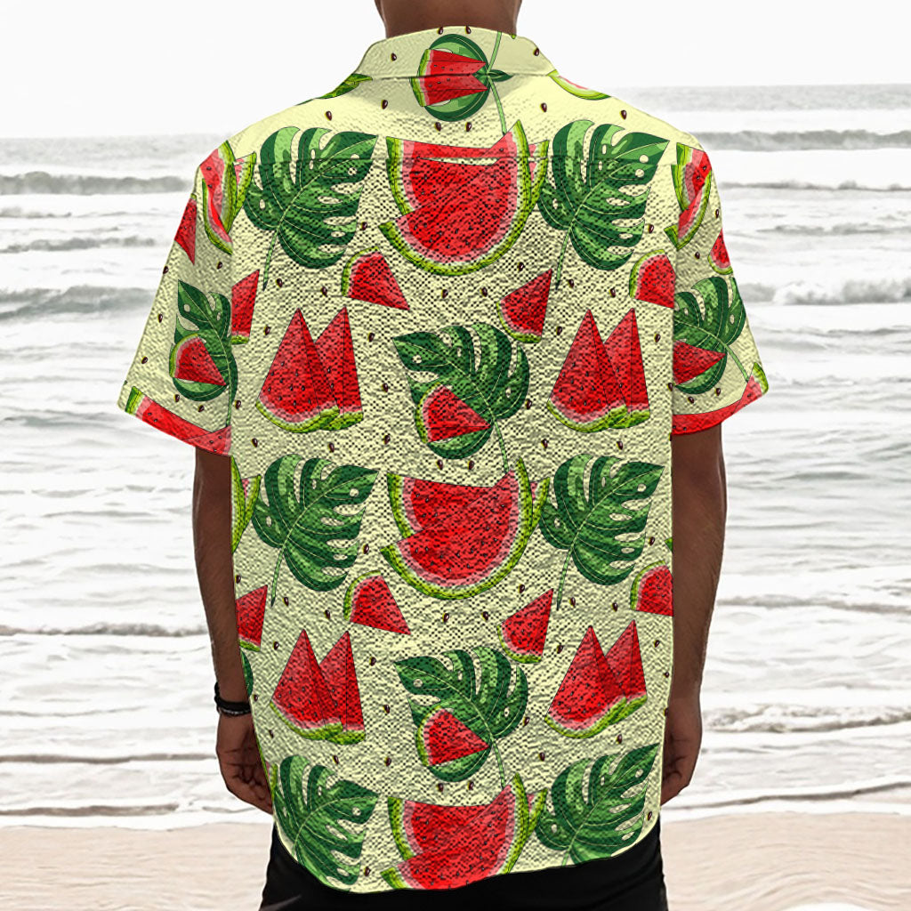 Cute Tropical Watermelon Pattern Print Textured Short Sleeve Shirt