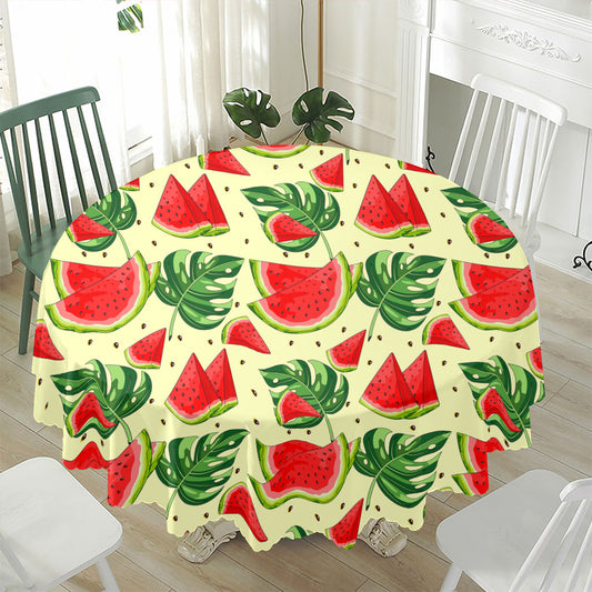 Cute Tropical Watermelon Pattern Print Waterproof Round Tablecloth