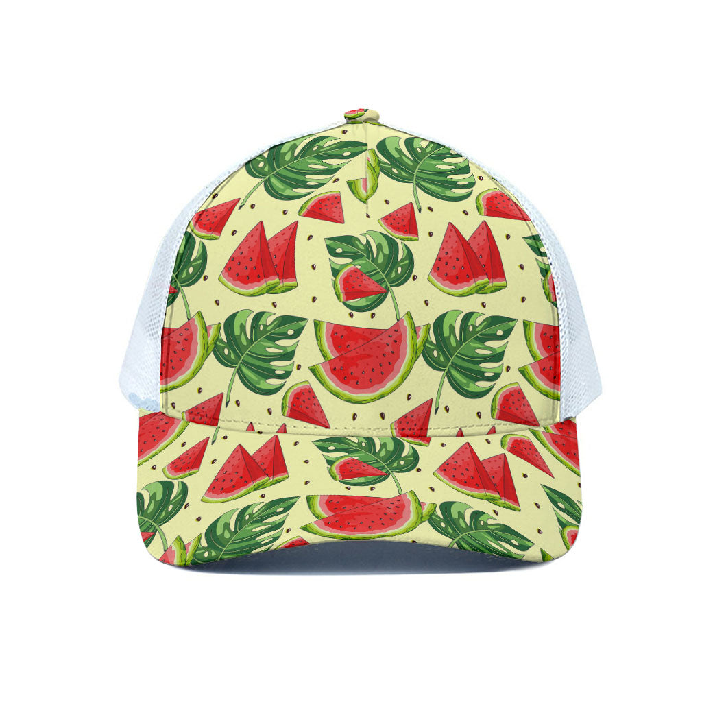 Cute Tropical Watermelon Pattern Print White Mesh Trucker Cap
