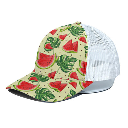 Cute Tropical Watermelon Pattern Print White Mesh Trucker Cap
