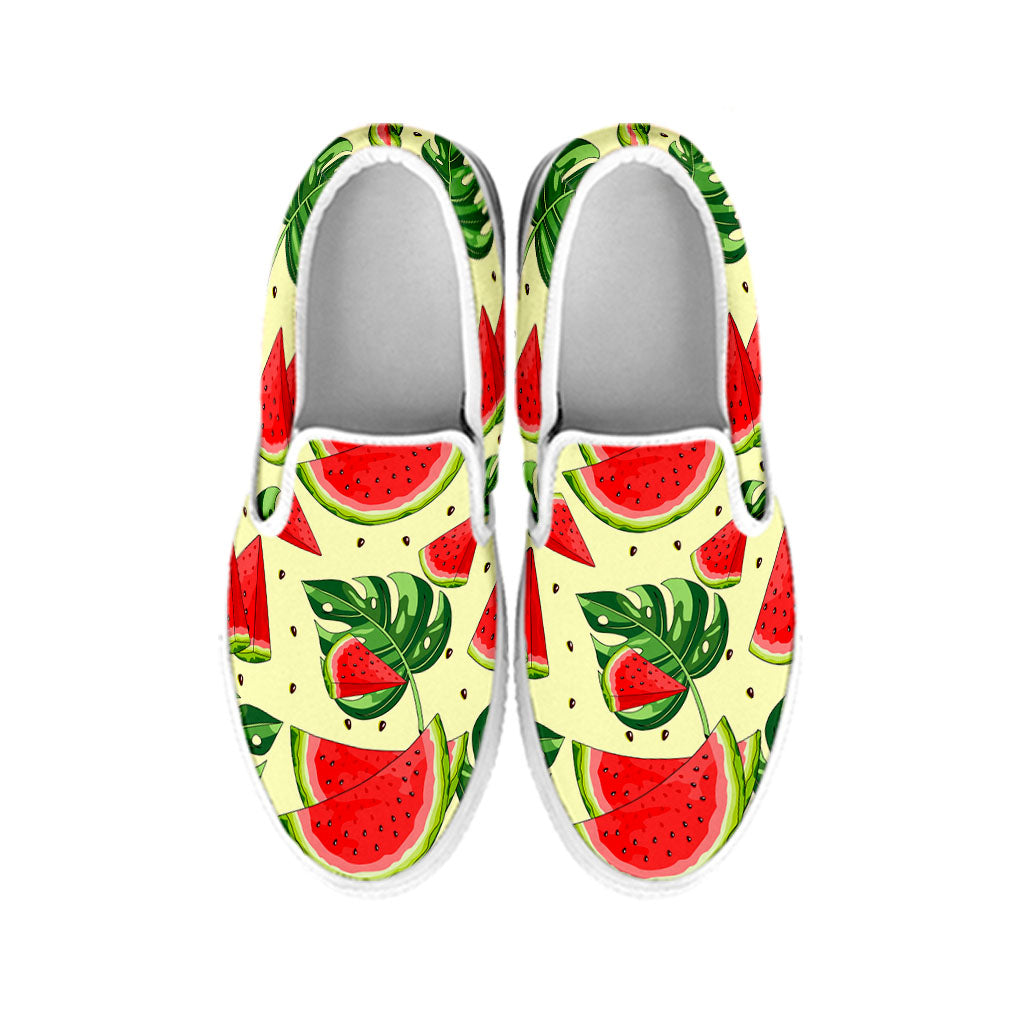 Cute Tropical Watermelon Pattern Print White Slip On Sneakers