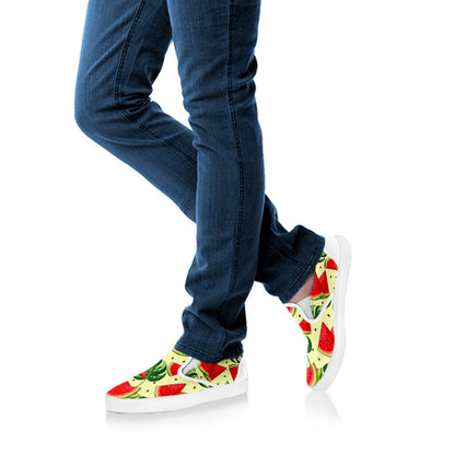 Cute Tropical Watermelon Pattern Print White Slip On Sneakers