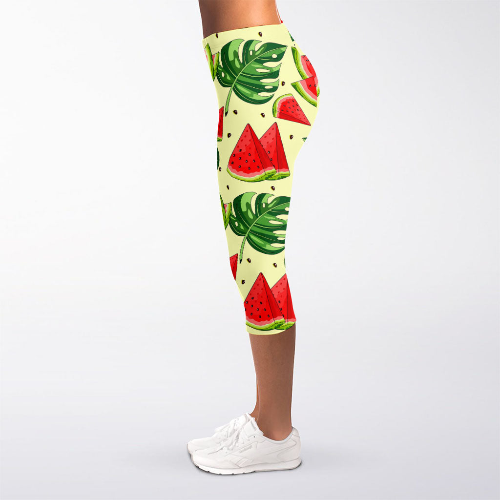 Cute Tropical Watermelon Pattern Print Women's Capri Leggings