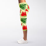 Cute Tropical Watermelon Pattern Print Women's Capri Leggings