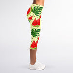 Cute Tropical Watermelon Pattern Print Women's Capri Leggings