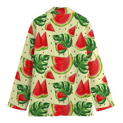 Cute Tropical Watermelon Pattern Print Women's Cotton Blazer