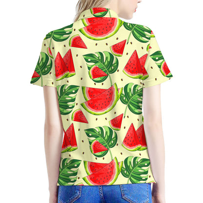 Cute Tropical Watermelon Pattern Print Women's Polo Shirt