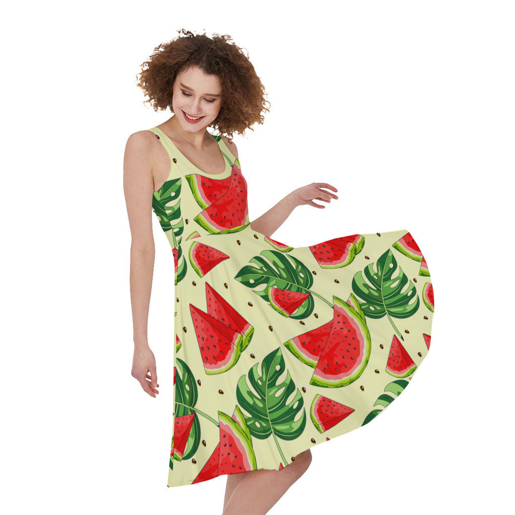 Cute Tropical Watermelon Pattern Print Women's Sleeveless Dress