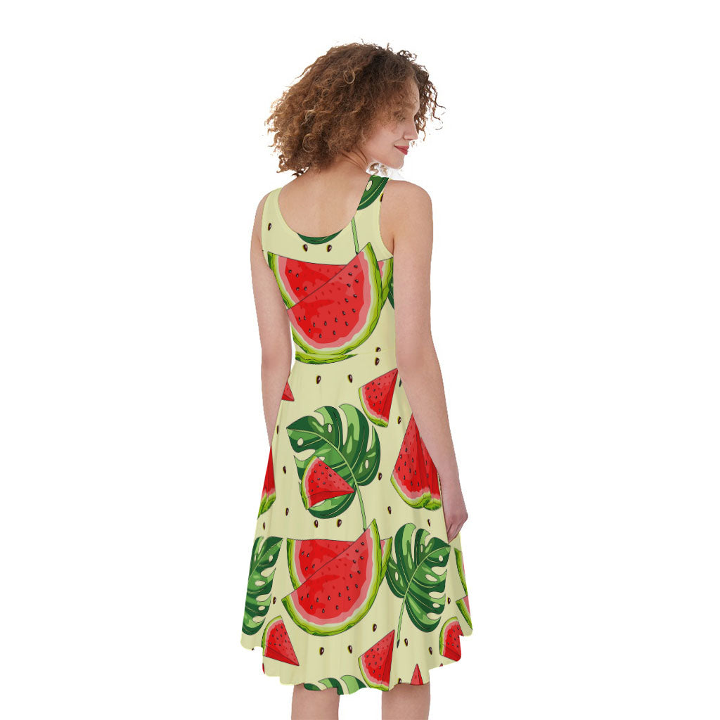 Cute Tropical Watermelon Pattern Print Women's Sleeveless Dress