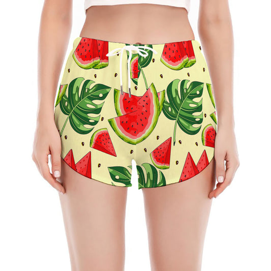 Cute Tropical Watermelon Pattern Print Women's Split Running Shorts