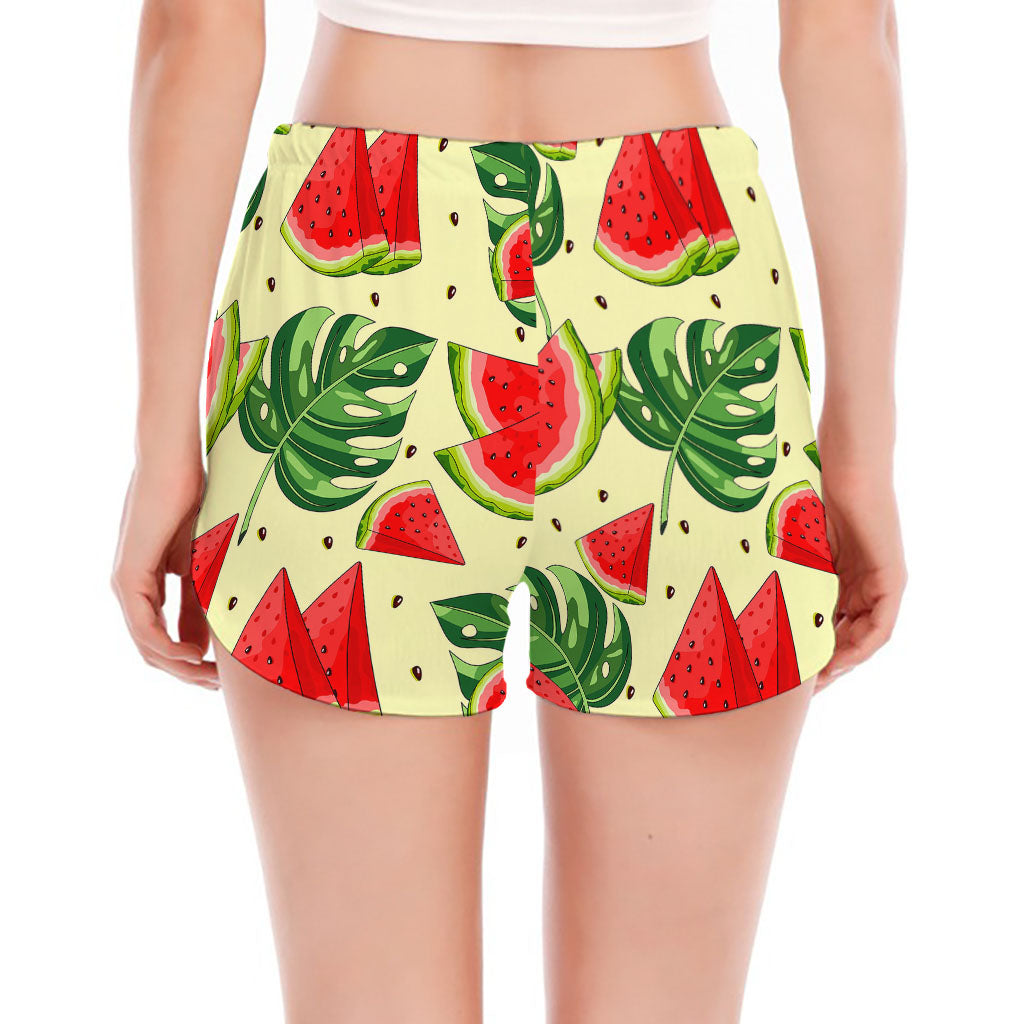 Cute Tropical Watermelon Pattern Print Women's Split Running Shorts