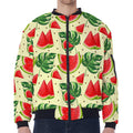 Cute Tropical Watermelon Pattern Print Zip Sleeve Bomber Jacket