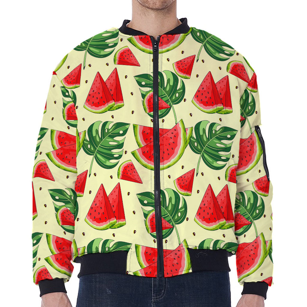 Cute Tropical Watermelon Pattern Print Zip Sleeve Bomber Jacket