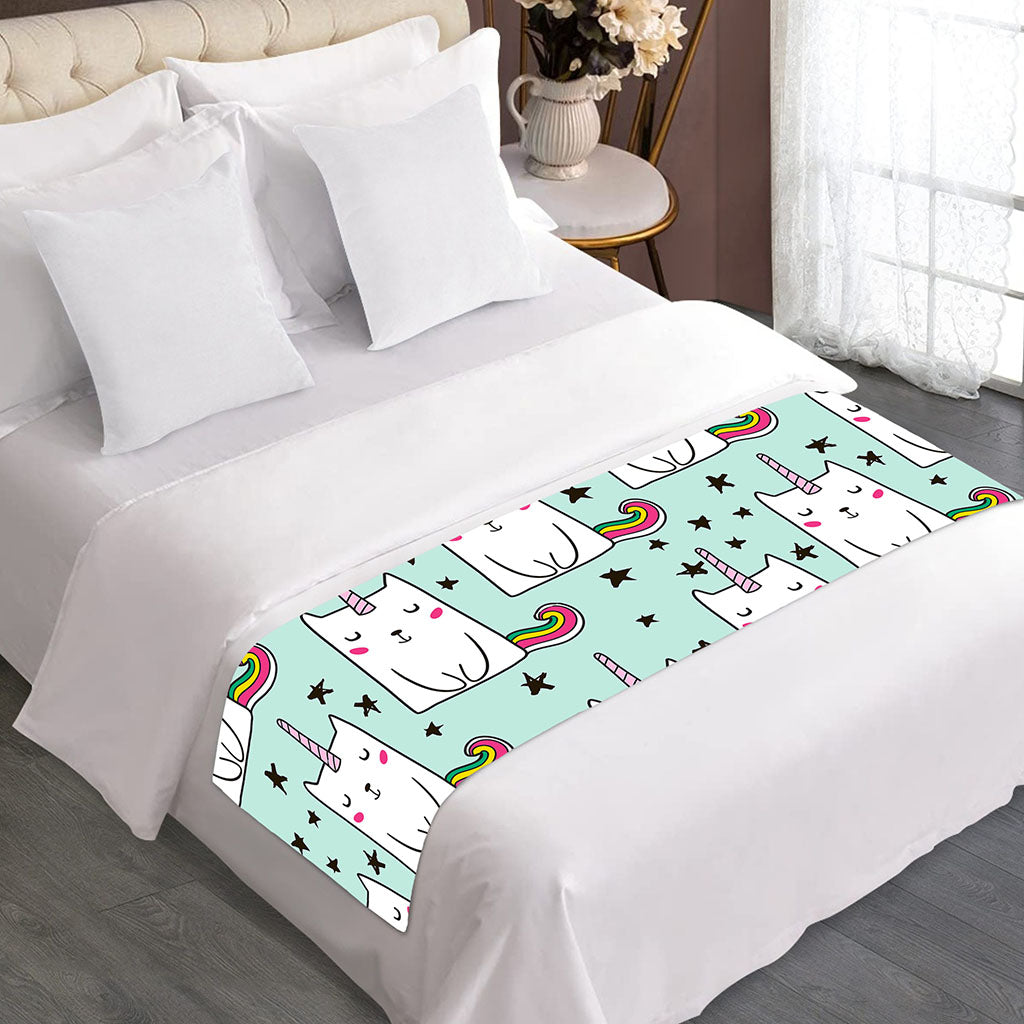Cute Unicorn Cat Pattern Print Bed Runner