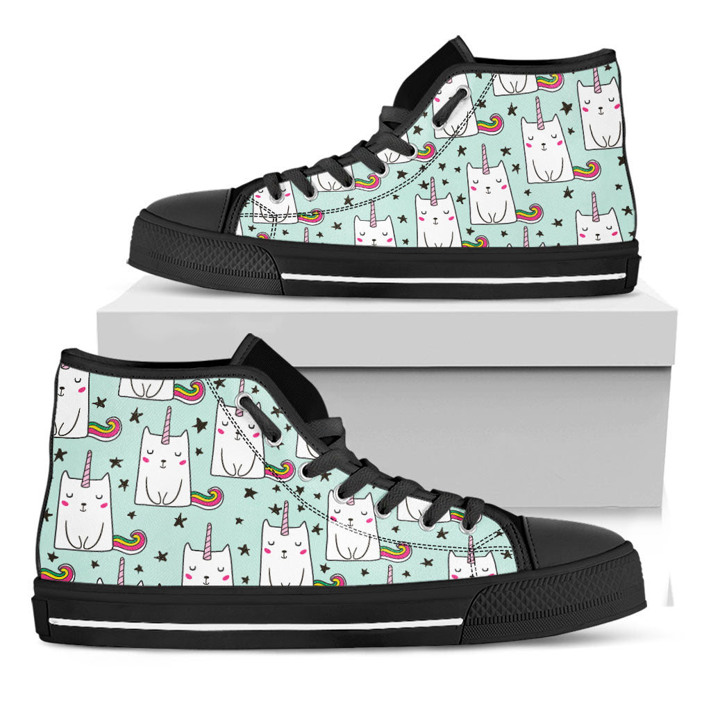 Cute Unicorn Cat Pattern Print Black High Top Sneakers