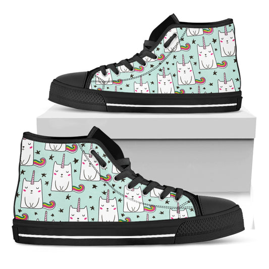 Cute Unicorn Cat Pattern Print Black High Top Sneakers
