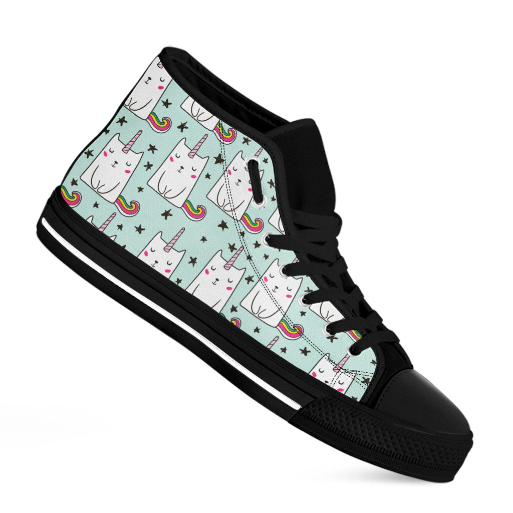 Cute Unicorn Cat Pattern Print Black High Top Sneakers