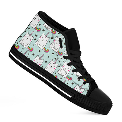 Cute Unicorn Cat Pattern Print Black High Top Sneakers