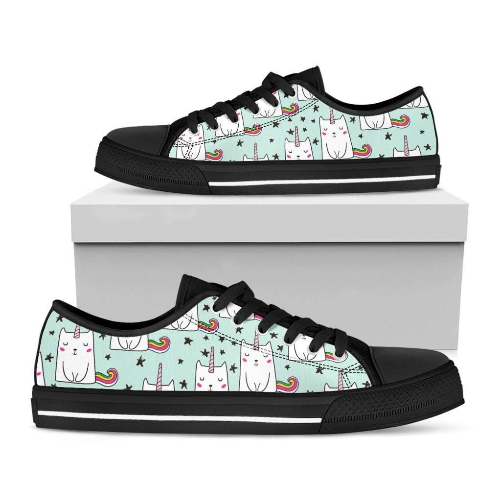 Cute Unicorn Cat Pattern Print Black Low Top Sneakers