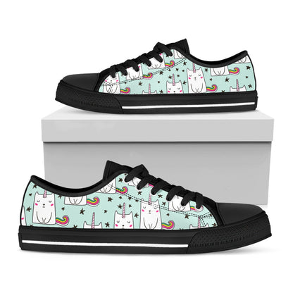 Cute Unicorn Cat Pattern Print Black Low Top Sneakers